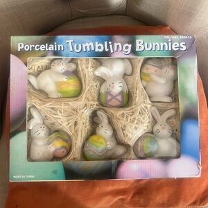 Porcelain Tumbling Bunnies Set - Multicolor